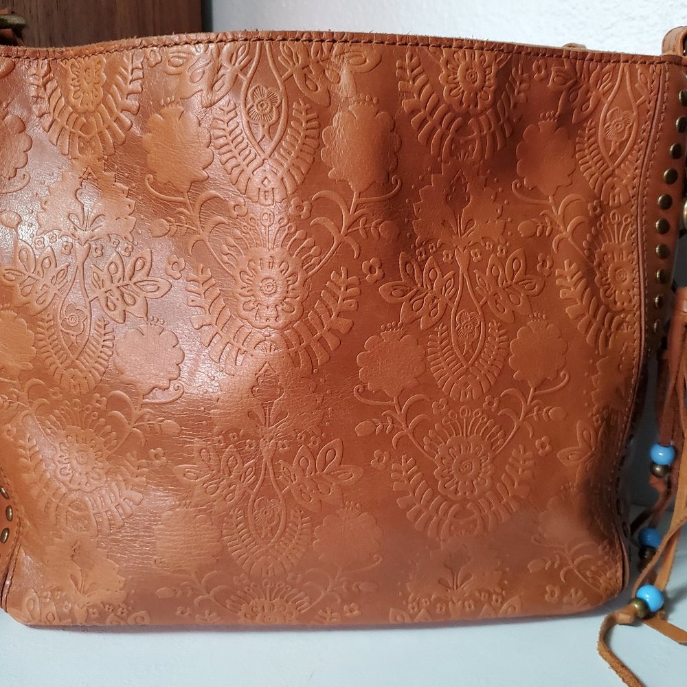 The Sak Indio Leather Demi Hobo Tobacco Floral Bag NWOT